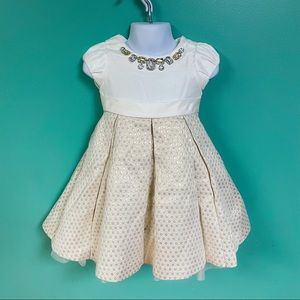 Gymboree Cream & Gold Pleated Bejeweled Formal Dress Toddler Girls Size 2T